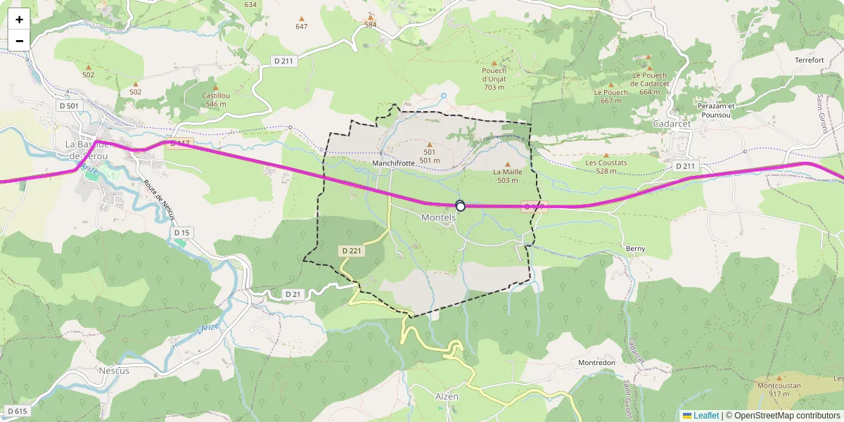 Carte du réseau de transport en commun à Montels - lignes de bus et arrêts