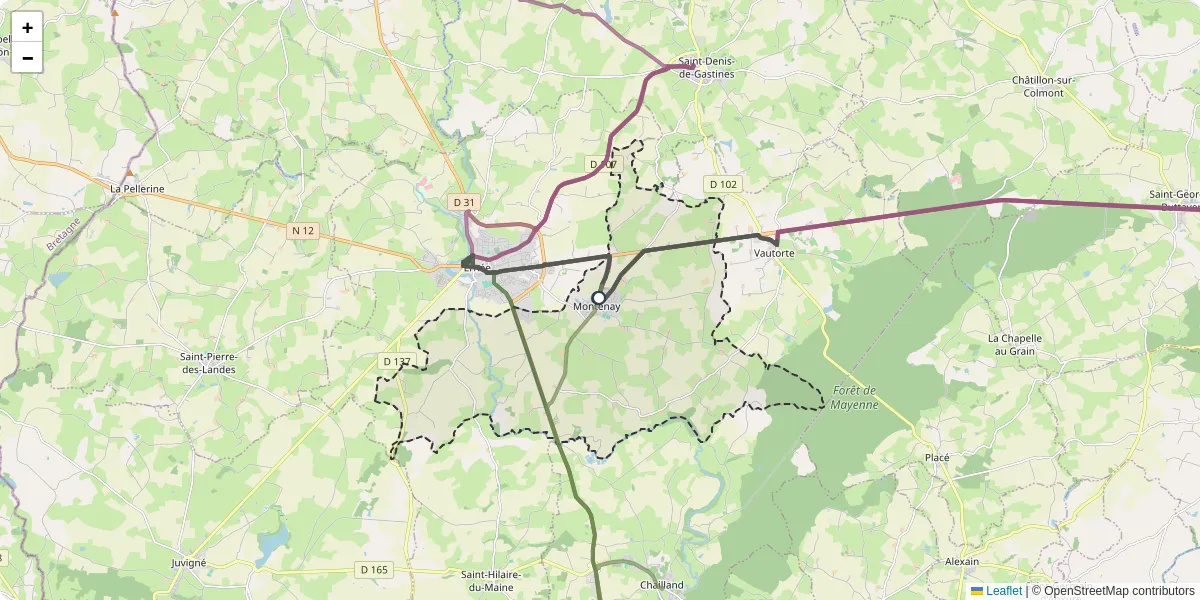 Carte du réseau de transport en commun à Montenay - lignes de bus et arrêts