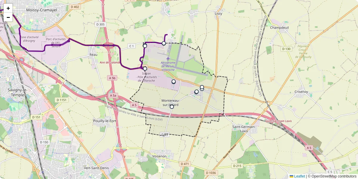 Carte du réseau de transport en commun à Montereau-sur-le-Jard - lignes de bus et arrêts