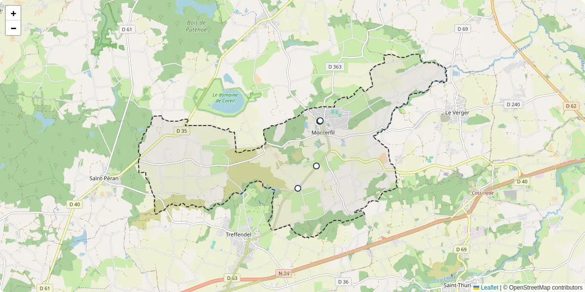 Carte du réseau de transport en commun à Monterfil - lignes de bus et arrêts
