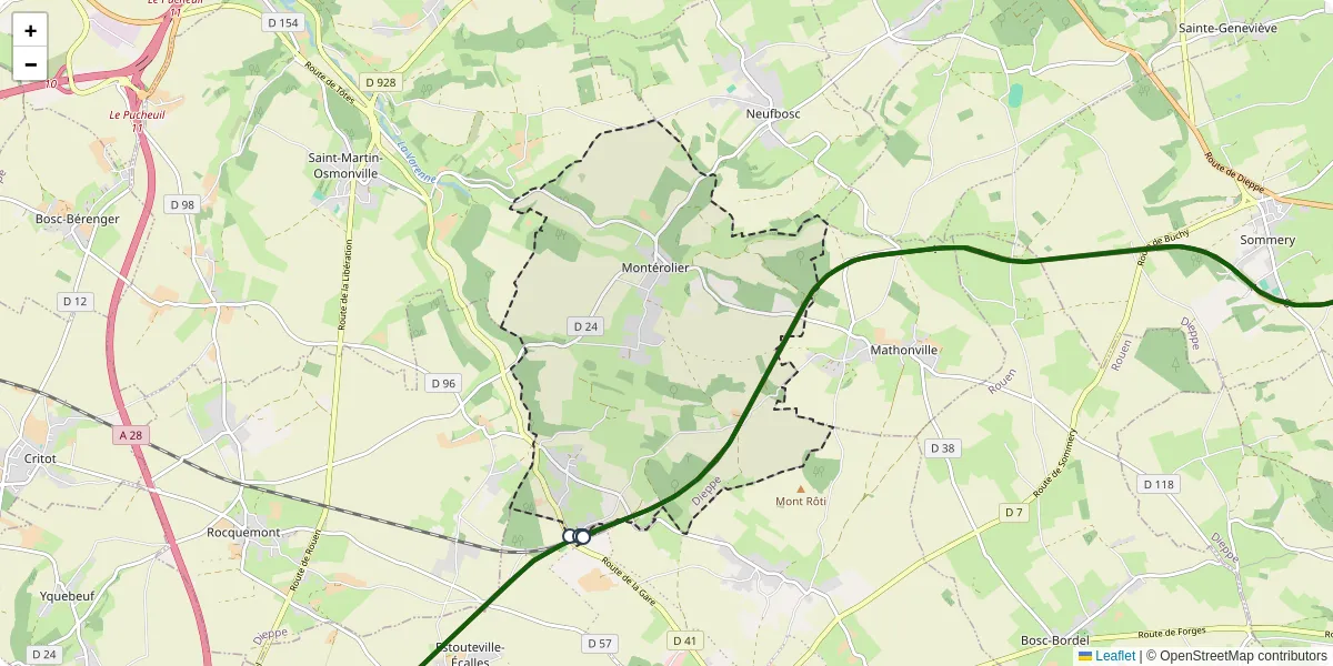 Carte du réseau de transport en commun à Montérolier - lignes de bus et arrêts