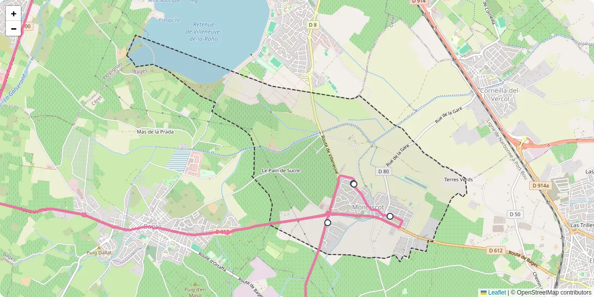Carte du réseau de transport en commun à Montescot - lignes de bus et arrêts