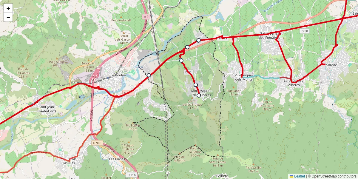 Carte du réseau de transport en commun à Montesquieu-des-Albères - lignes de bus et arrêts