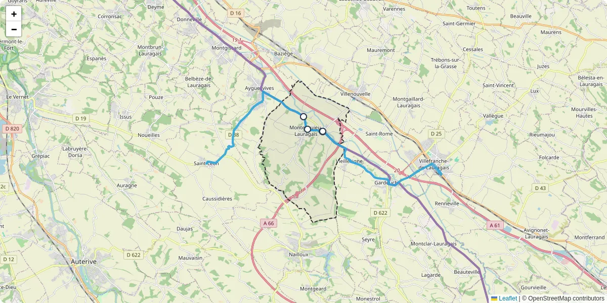 Carte du réseau de transport en commun à Montesquieu-Lauragais - lignes de bus et arrêts