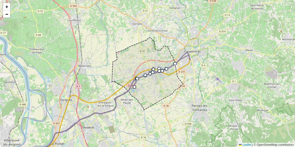 Carte du réseau de transport en commun à Monteux - lignes de bus et arrêts