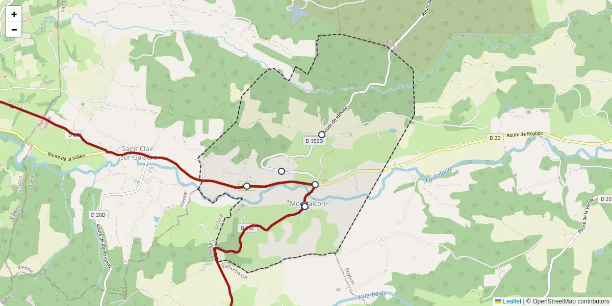 Carte du réseau de transport en commun à Montfalcon - lignes de bus et arrêts
