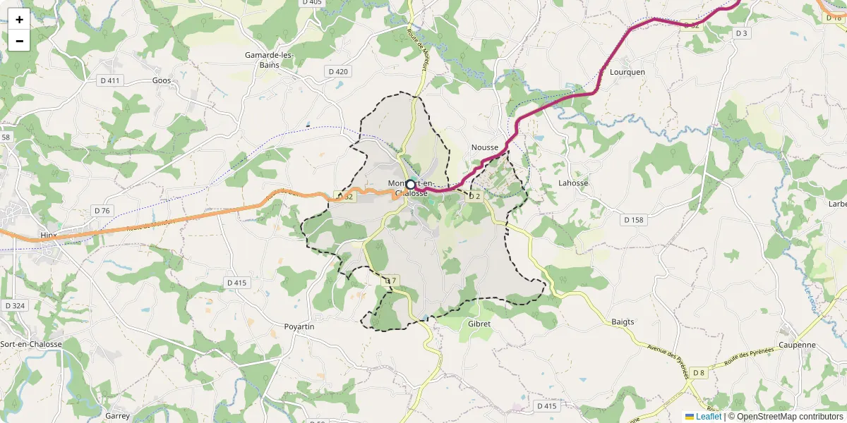 Carte du réseau de transport en commun à Montfort-en-Chalosse - lignes de bus et arrêts