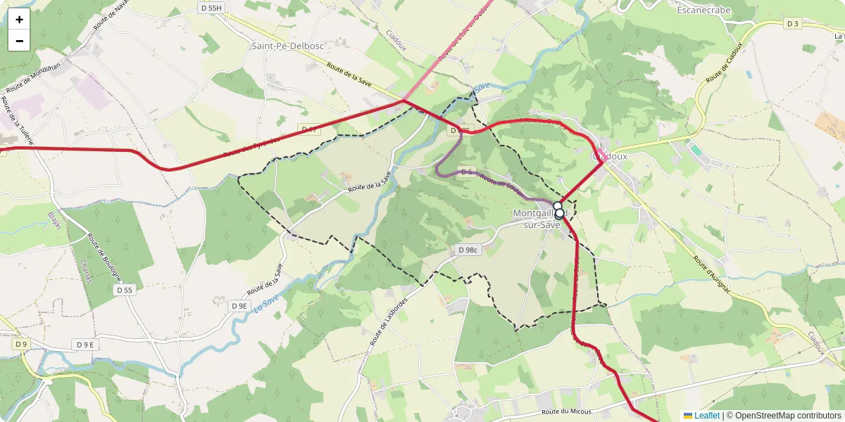 Carte du réseau de transport en commun à Montgaillard-sur-Save - lignes de bus et arrêts