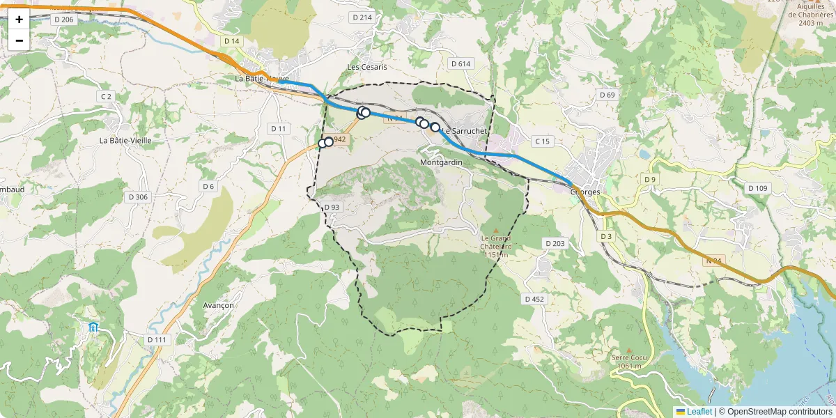 Carte du réseau de transport en commun à Montgardin - lignes de bus et arrêts