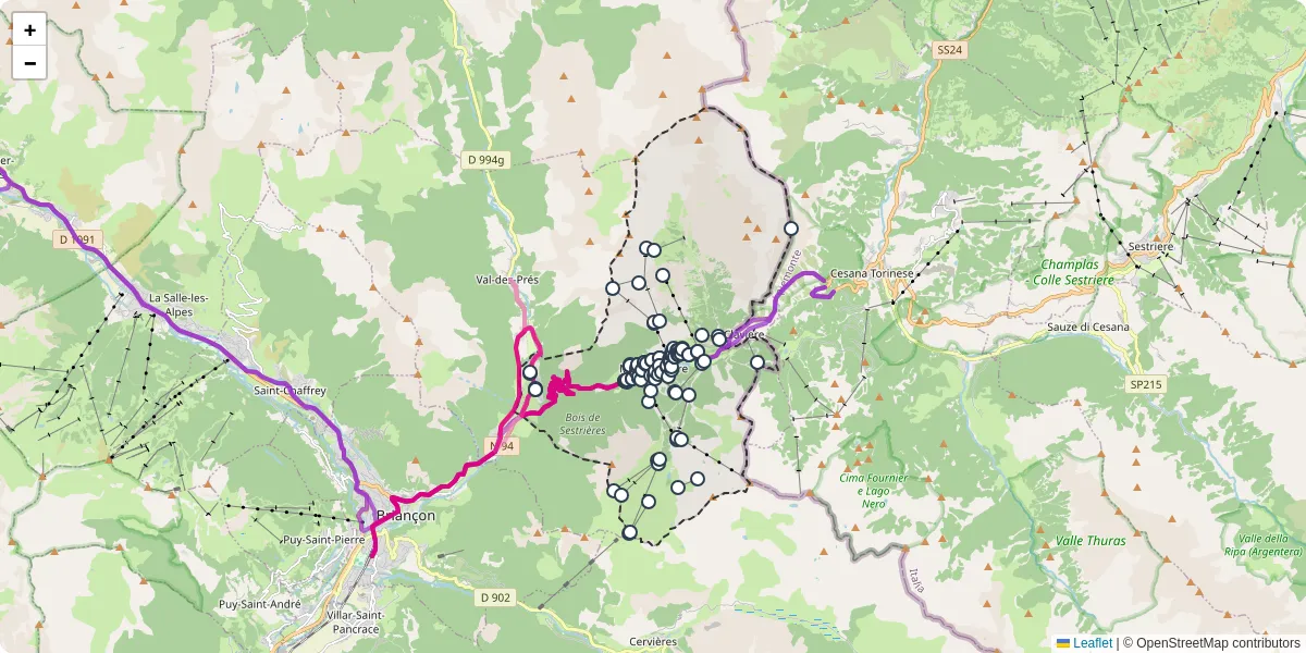 Carte du réseau de transport en commun à Montgenèvre - lignes de bus et arrêts