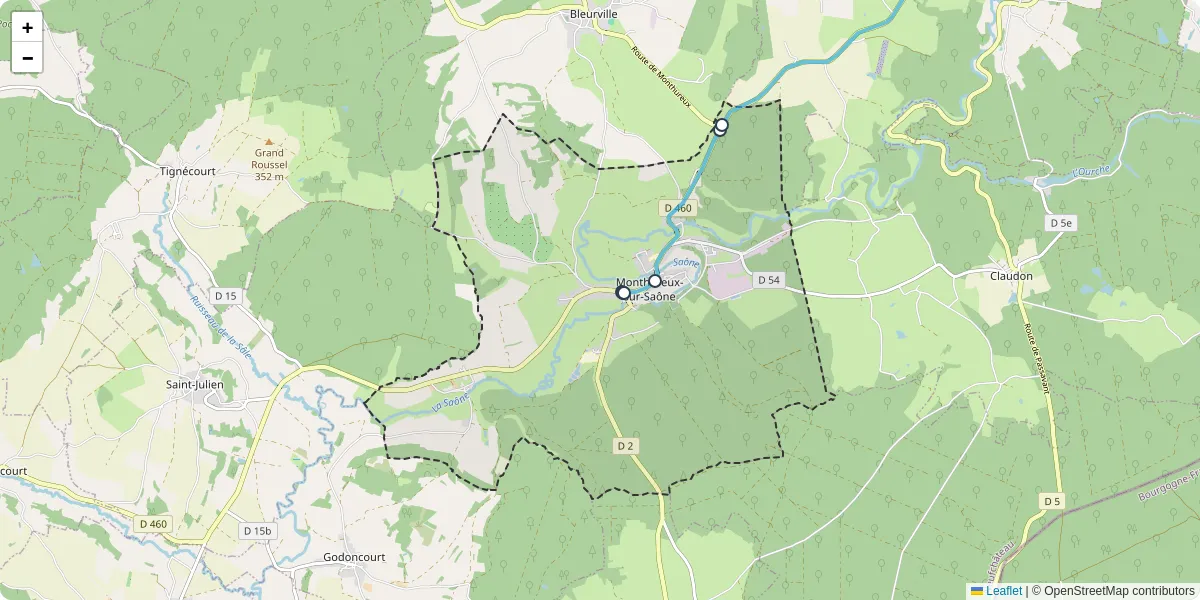 Carte du réseau de transport en commun à Monthureux-sur-Saône - lignes de bus et arrêts