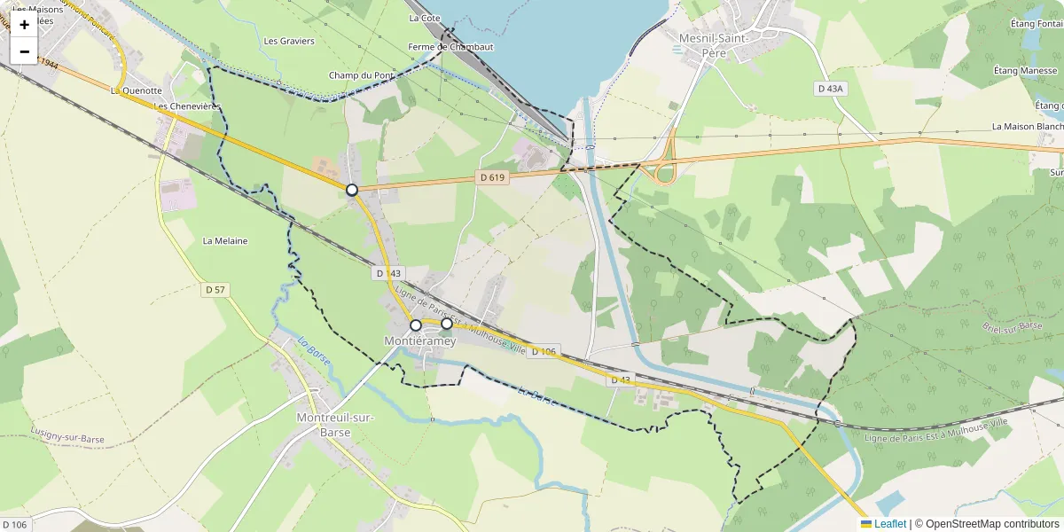Carte du réseau de transport en commun à Montiéramey - lignes de bus et arrêts