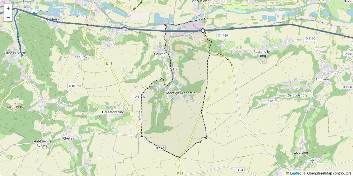 Carte du réseau de transport en commun à Montigny-Lengrain - lignes de bus et arrêts