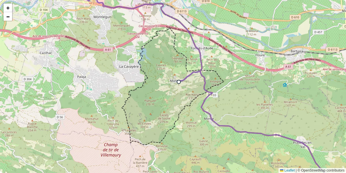 Carte du réseau de transport en commun à Montirat - lignes de bus et arrêts