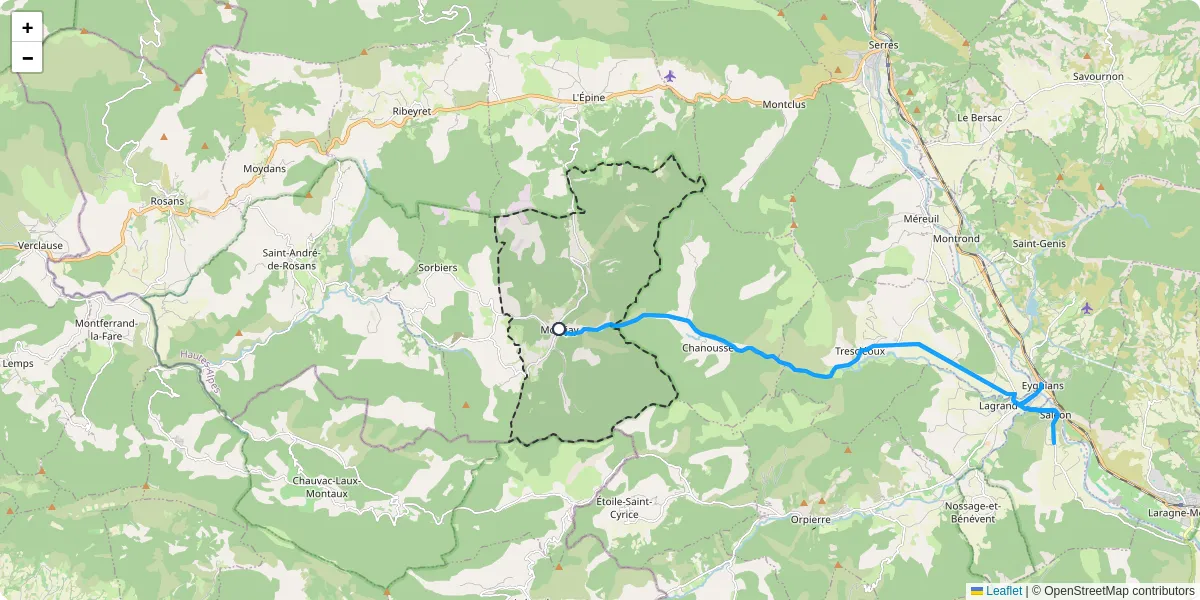 Carte du réseau de transport en commun à Montjay - lignes de bus et arrêts