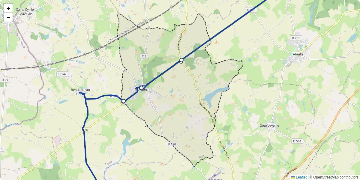 Carte du réseau de transport en commun à Montjean - lignes de bus et arrêts