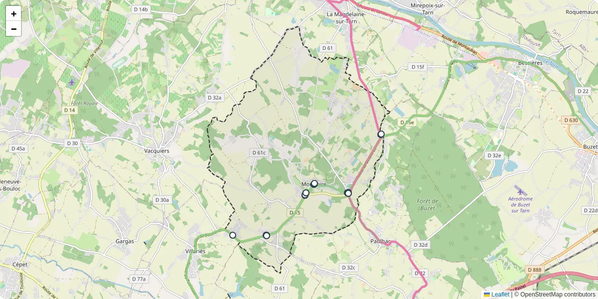 Carte du réseau de transport en commun à Montjoire - lignes de bus et arrêts