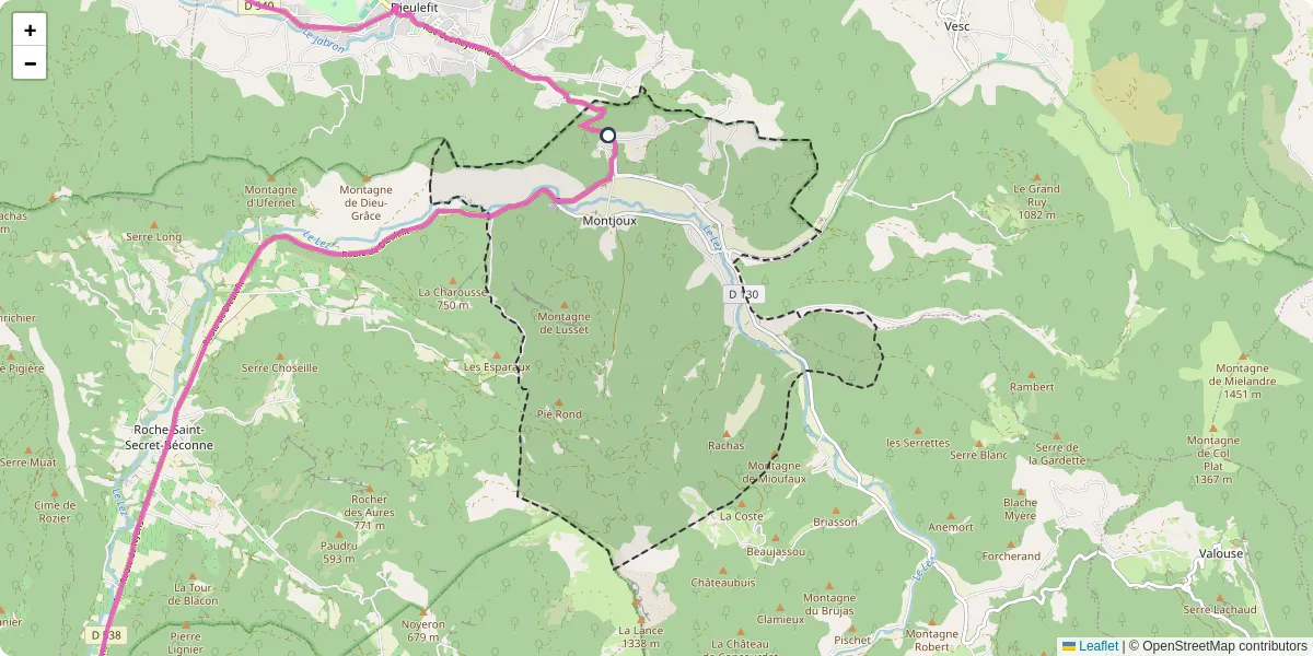 Carte du réseau de transport en commun à Montjoux - lignes de bus et arrêts