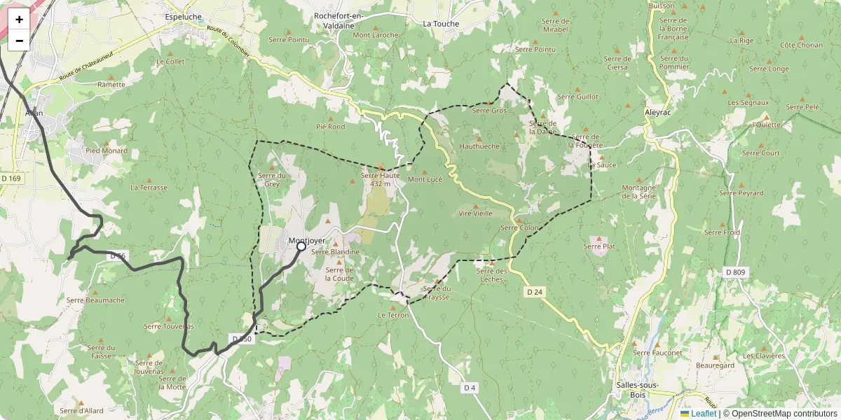 Carte du réseau de transport en commun à Montjoyer - lignes de bus et arrêts