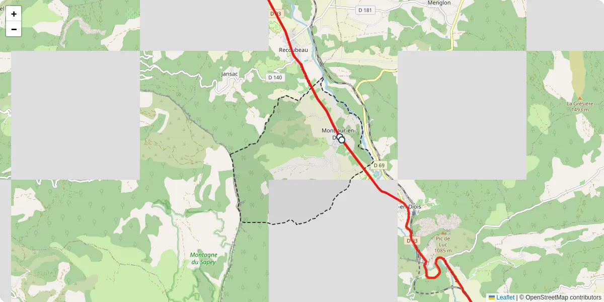 Carte du réseau de transport en commun à Montlaur-en-Diois - lignes de bus et arrêts