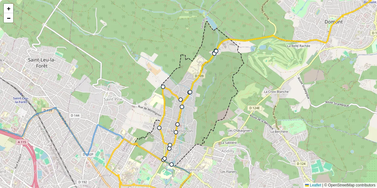 Carte du réseau de transport en commun à Montlignon - lignes de bus et arrêts