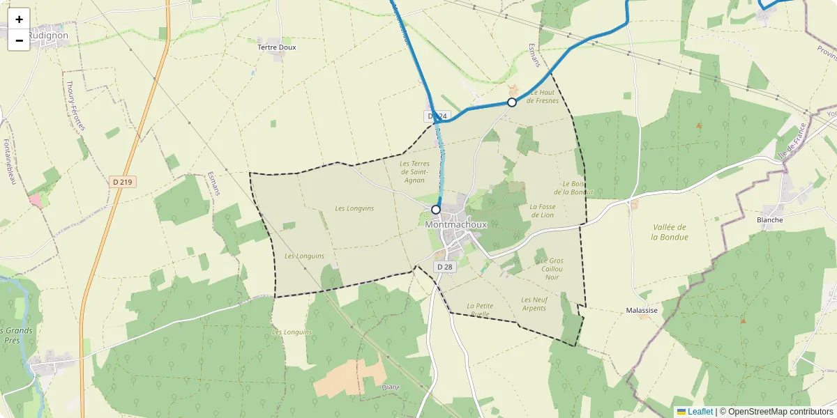 Carte du réseau de transport en commun à Montmachoux - lignes de bus et arrêts