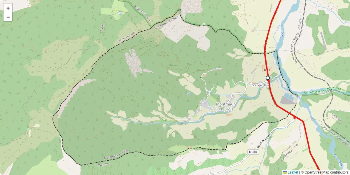 Carte du réseau de transport en commun à Montmaur-en-Diois - lignes de bus et arrêts