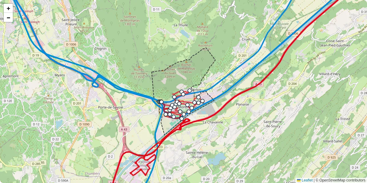 Carte du réseau de transport en commun à Montmélian - lignes de bus et arrêts