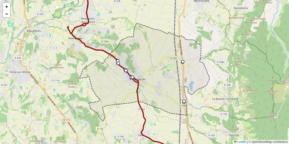 Carte du réseau de transport en commun à Montmeyran - lignes de bus et arrêts