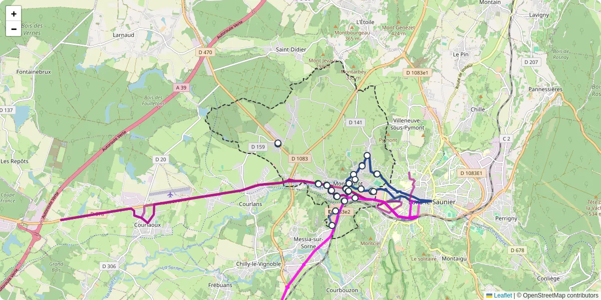 Carte du réseau de transport en commun à Montmorot - lignes de bus et arrêts