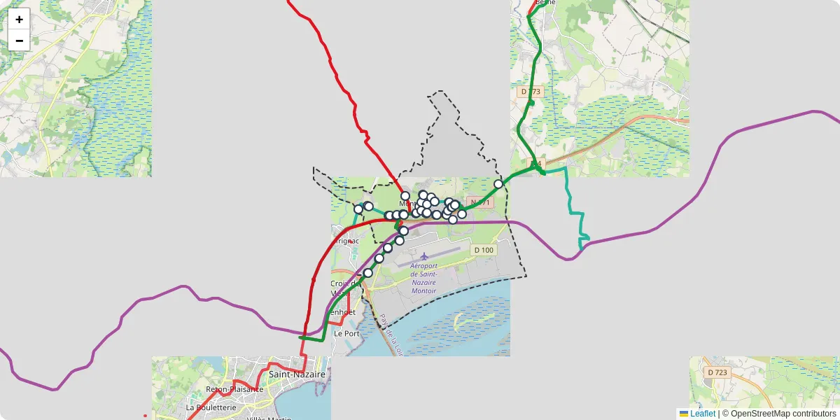Carte du réseau de transport en commun à Montoir-de-Bretagne - lignes de bus et arrêts