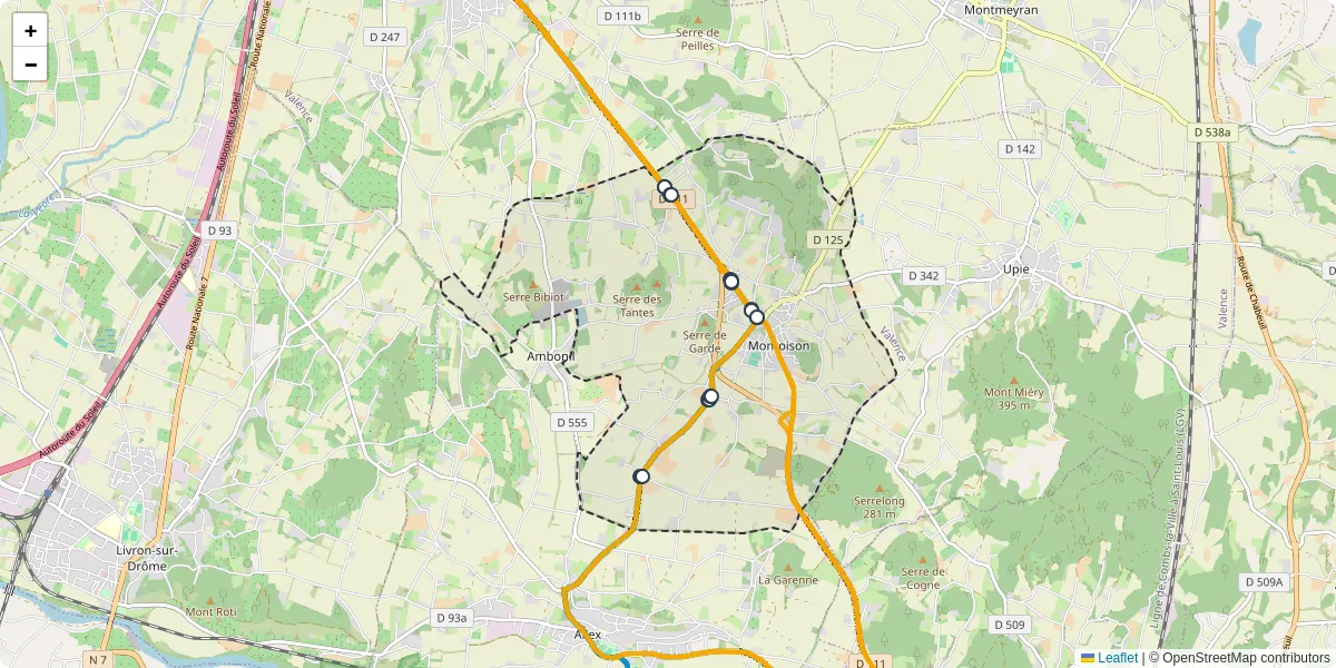 Carte du réseau de transport en commun à Montoison - lignes de bus et arrêts