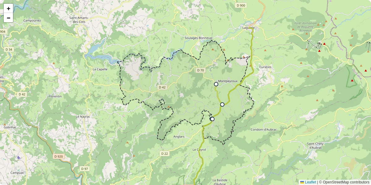 Carte du réseau de transport en commun à Montpeyroux - lignes de bus et arrêts