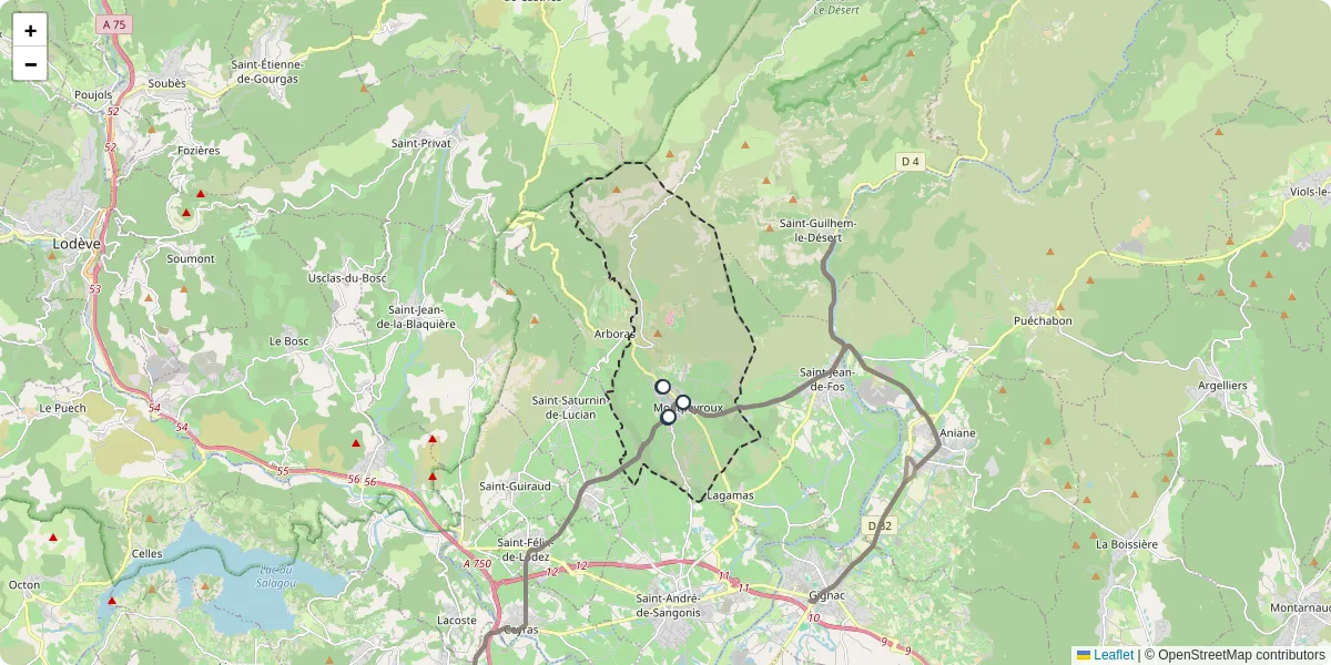 Carte du réseau de transport en commun à Montpeyroux - lignes de bus et arrêts