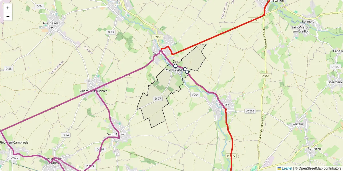 Carte du réseau de transport en commun à Montrécourt - lignes de bus et arrêts