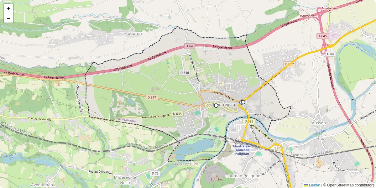 Carte du réseau de transport en commun à Montréjeau - lignes de bus et arrêts