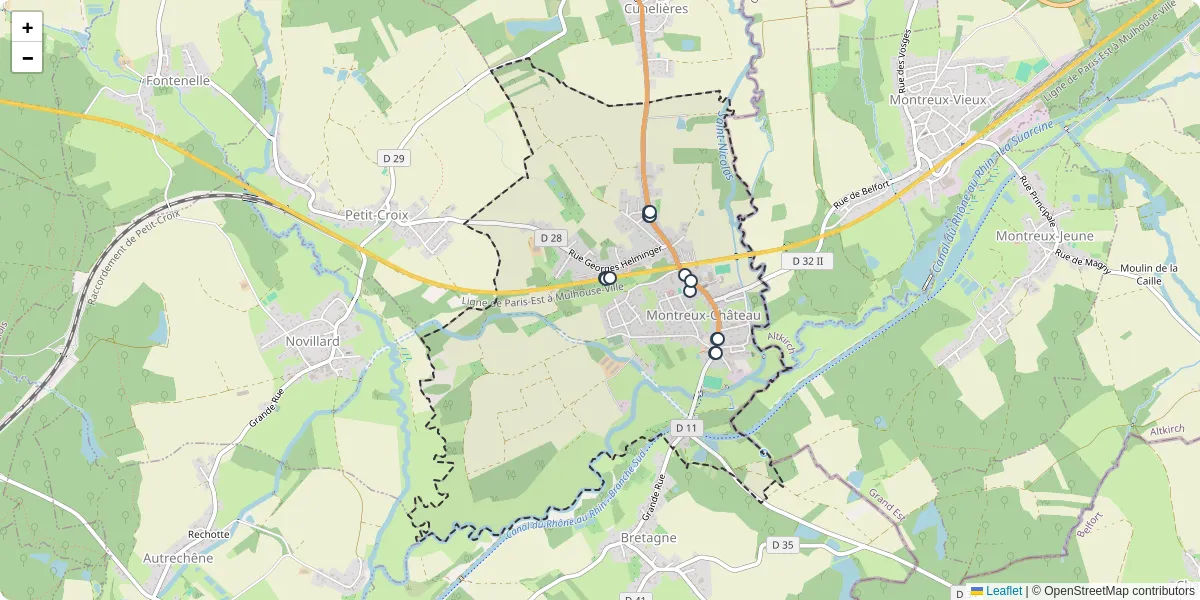 Carte du réseau de transport en commun à Montreux-Château - lignes de bus et arrêts