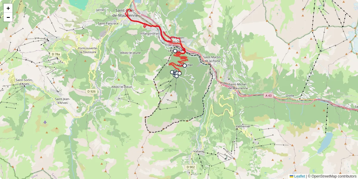 Carte du réseau de transport en commun à Montricher-Albanne - lignes de bus et arrêts