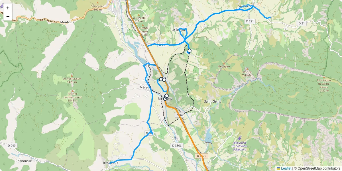 Carte du réseau de transport en commun à Montrond - lignes de bus et arrêts