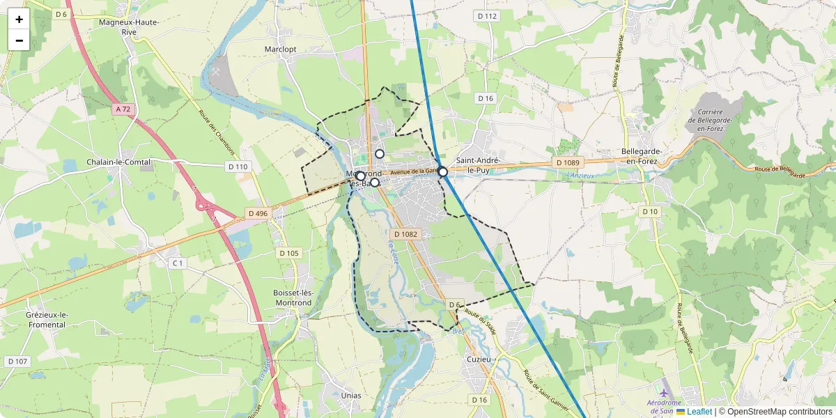 Carte du réseau de transport en commun à Montrond-les-Bains - lignes de bus et arrêts
