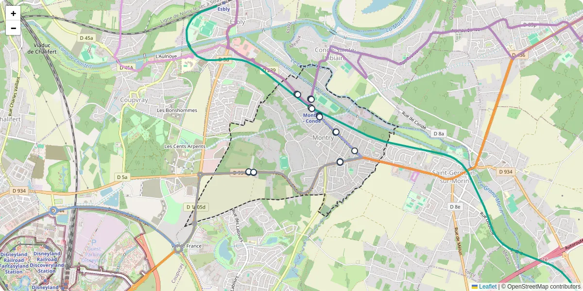 Carte du réseau de transport en commun à Montry - lignes de bus et arrêts