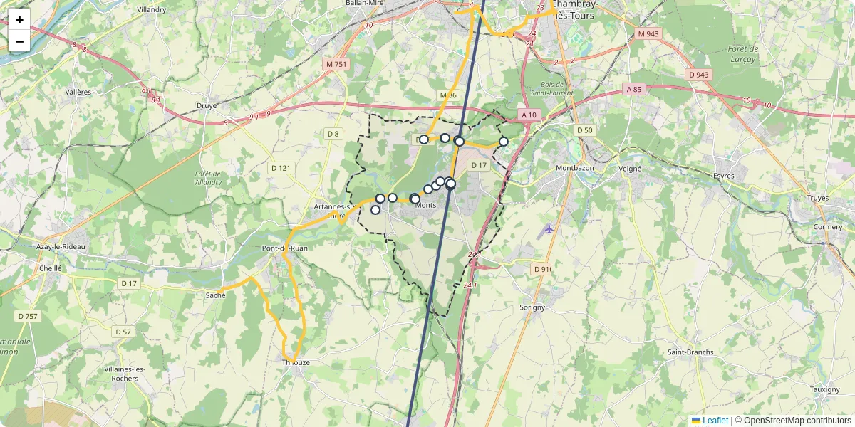 Carte du réseau de transport en commun à Monts - lignes de bus et arrêts