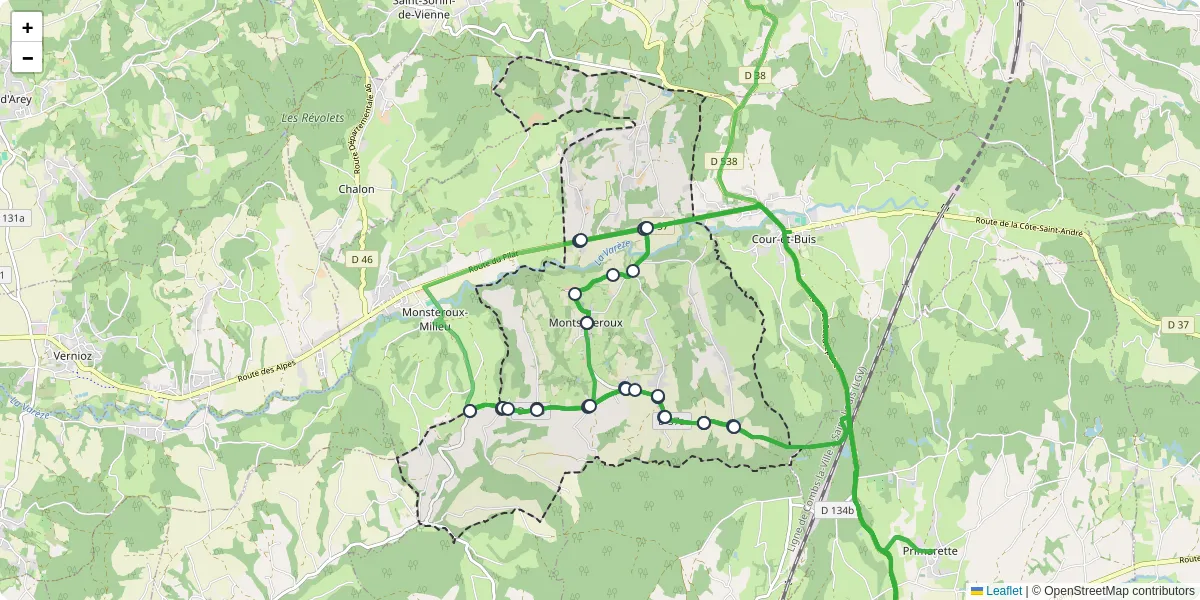 Carte du réseau de transport en commun à Montseveroux - lignes de bus et arrêts