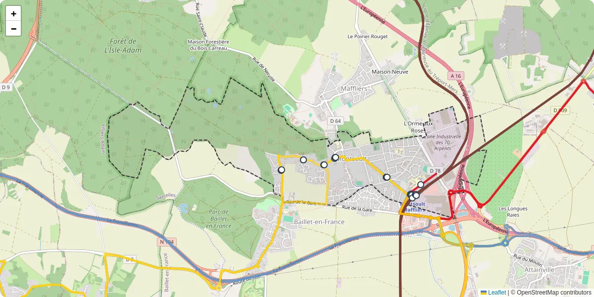 Carte du réseau de transport en commun à Montsoult - lignes de bus et arrêts