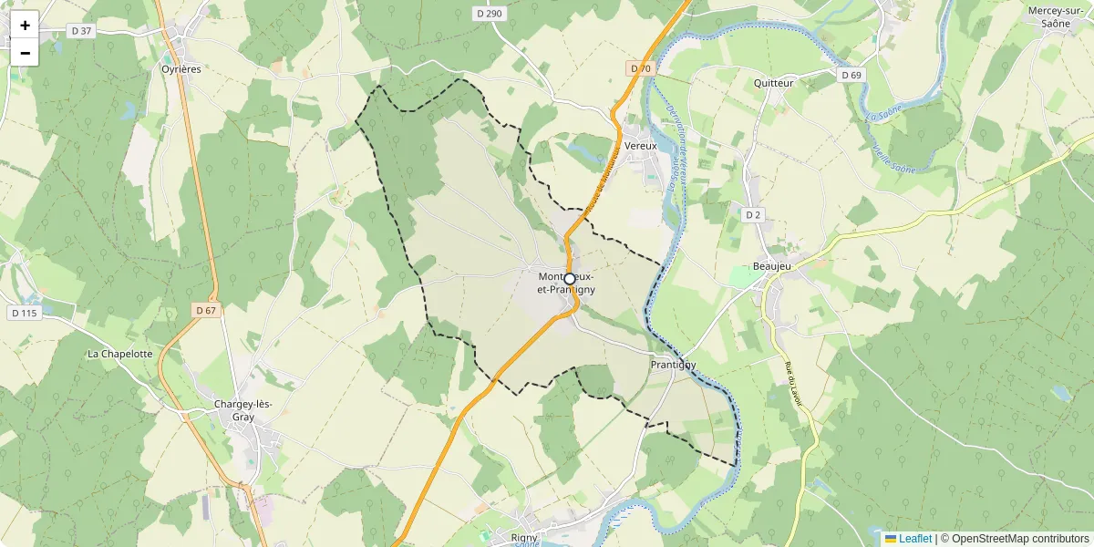 Carte du réseau de transport en commun à Montureux-et-Prantigny - lignes de bus et arrêts