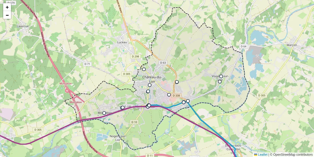 Carte du réseau de transport en commun à Montval-sur-Loir - lignes de bus et arrêts
