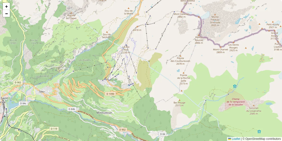 Carte du réseau de transport en commun à Montvalezan - lignes de bus et arrêts
