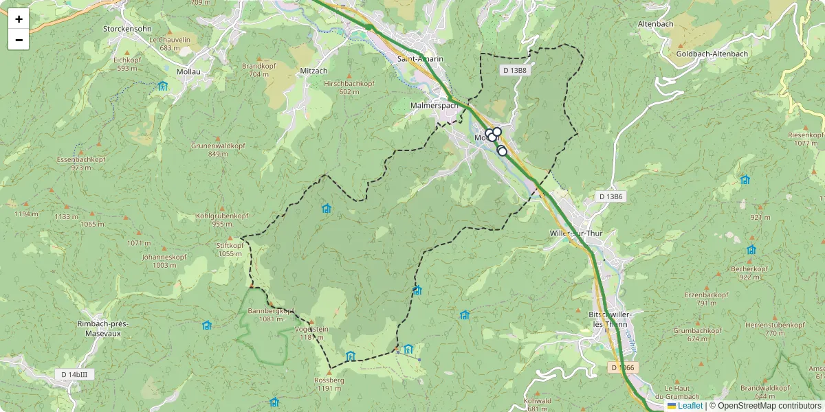 Carte du réseau de transport en commun à Moosch - lignes de bus et arrêts
