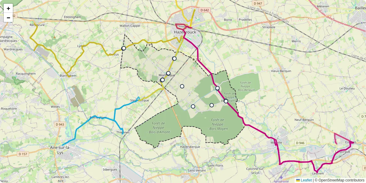 Carte du réseau de transport en commun à Morbecque - lignes de bus et arrêts