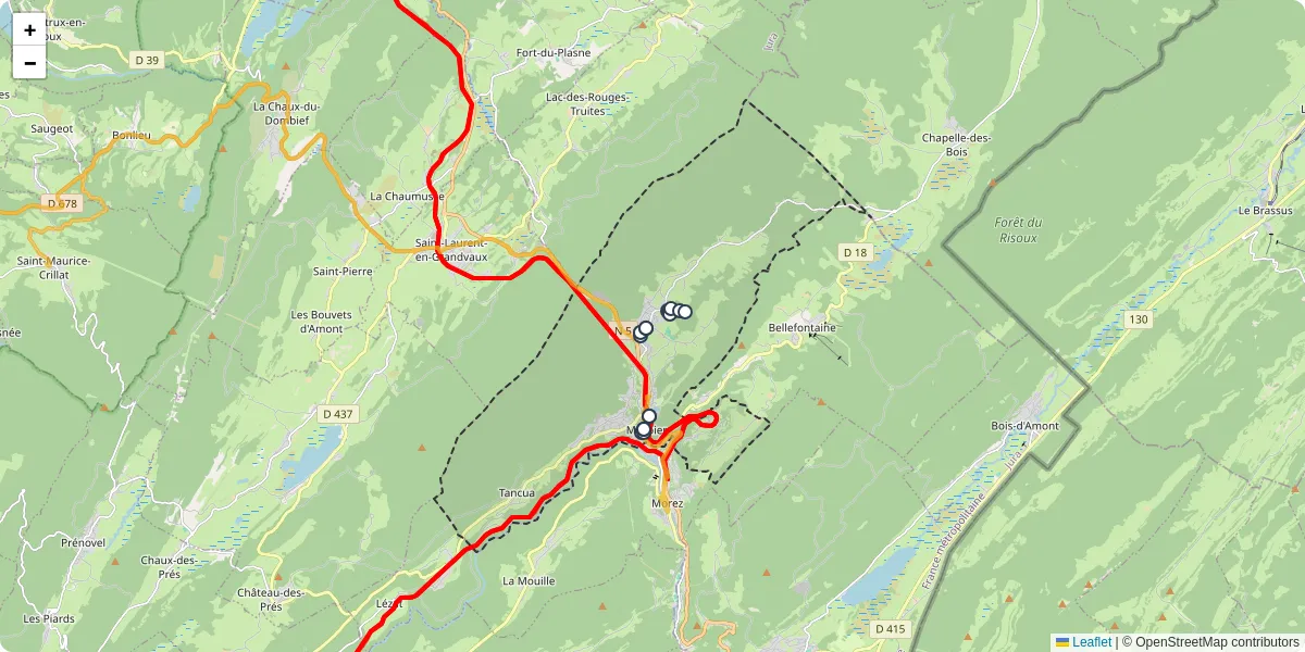 Carte du réseau de transport en commun à Morbier - lignes de bus et arrêts